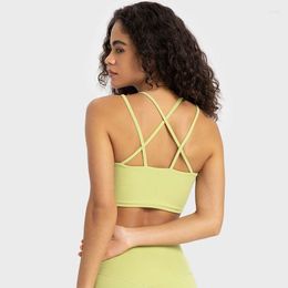 Yoga Outfit Fitness Sports Bra Women Ribbed Backless Bralette Cross Hollow Beauty Back Crop Top Vest Push Up Sexy Underwear Fixed Cup