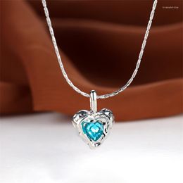 Pendant Necklaces Luxury Female Crystal Love Heart Necklace Silver Color Blue Stone For Women Wedding Jewelry