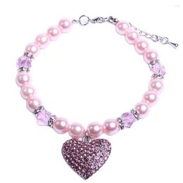 Dog Apparel Pearls Pet Necklace Cat Collar Rhinestones Big Heart Charm Puppy Jewellery For Female Dogs Cats Small Medium