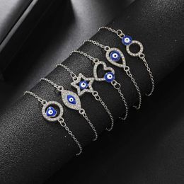 Charm Bracelets Trendy Lucky Crystal Blue Evil Eye Charm Bracelets for Women CZ Zircon Heart Star Circle Link Chain Bracelet Adjustable Jewerlry