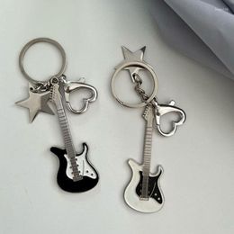 Keychains Y2k Guitar Key Chain Love Heart Star Harajuku Vintage Accessories Gift For Women Girls Sweet Cool Korean Fashion Bag Pendant