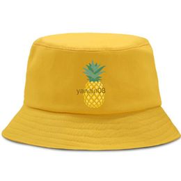 Wide Brim Hats Bucket Hats Fruit Pineapple Printed Bucket Hat Men Foldable Fishing Fisherman Hats Women Summer Outdoor Beach Sun Shade Cap Panama Caps HKD230810