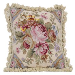 rose needlepoint pillow case red flower Woollen handmade embroidery floral chrismas vintage pastoral 216-7 16x16gc165neeyg8269Y