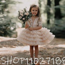 Girl Dresses One Sleeve Black Flower Princess A Line Sequined Christmas Gown For First Communion Party 2023 Winter