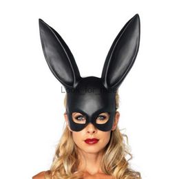 New Masquerade Cosplay Sexy Rabbit Mask With Long Ears Black Bunny Bat Face Shield Bdsm Bondage Fetish Halloween Party Costume HKD230810