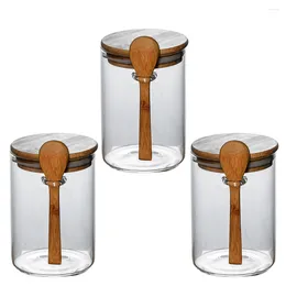 Storage Bottles 3 Pcs Airtight Tank Glass Terrarium Lid Candy Jar Large Clear Biscuits Rubber Food Jars Kitchen Canister