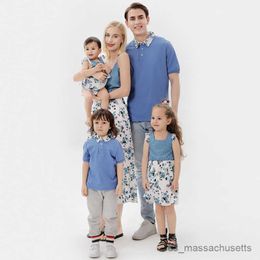 Family Matching Outfits Family Matching Outfits Summer Mother Daughter Floral Long Dresses Dad Son Cotton T-shirts Family Look Holiday Couple Outfits R230810