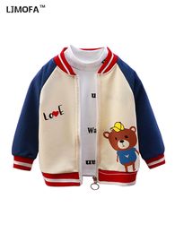 Jackor LJMOFA 1-6T Spring Kids Jacket For Boy Coat Autumn Zipper Baseball Uniform Cotton Light Ytterkläder Baby Toddle Child Cloth D144 230809