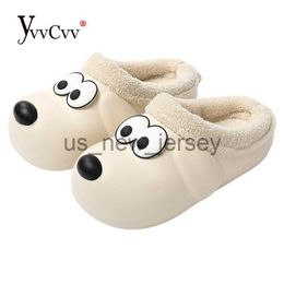 Slippers YvvCvv Cute Dog Waterproof Slippers Women Warm Fur Winter Garden s Shoes Plush House Slippers Couple Outdoor Fuzzy Slides J230810