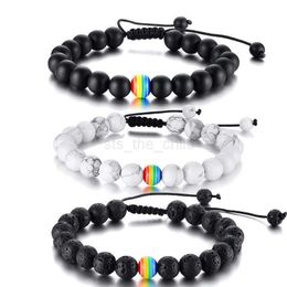 Charm Bracelets Modyle Black White Stone Beads Charm Bracelets for Women Men Fashion Rainbow Chain Link Bracelet Bangle Jewellery