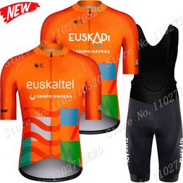 Cycling Jersey Sets Euskaltel Euskadi Cycling Jersey Team Set Orange Short Sleeve Clothing Road Bicycle Bib Shorts Suit MTB Wear Maillot Ropa 230809