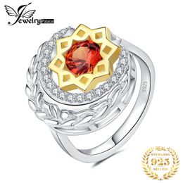 Wedding Rings JewelryPalace Arrival Wheat Star Moon 1.05ct Created Orange Sapphire 925 Sterling Silver Statement Ring for Woman Fine Gift 230810