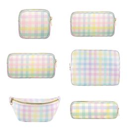 Cosmetic Bags S M L XL Makeup Bag Rainbow Plaid Toiletry Storage Pouch Grid Pattern Outdoor Fanny Pack Travel Wash Cosmetic Bag Gift Organiser 230809