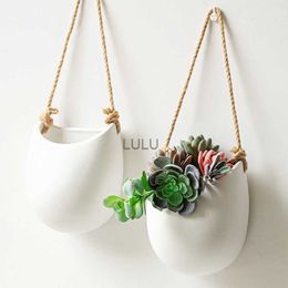 Simple Wall-mounted Hanging Basket Flower Pot Ceramic Dried Flower Vase Creative Flower Arrangement Green Plant Wall Hangings HKD230823