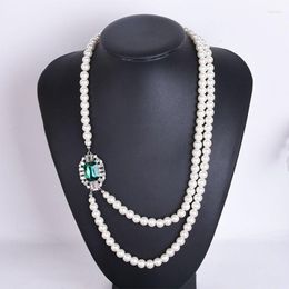 Chains European And American Fashion Multi-layer Emerald Crystal Pearl Necklace Jewellery Exaggerated Versatile Long Sweater Chain