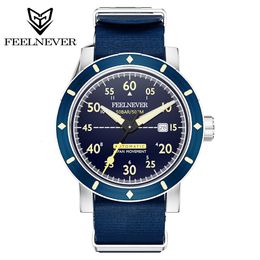 Wristwatches FeelNever Professional Outdoor Sports 8215 Men Automatic Mechanical Watches Sapphire 50Bar Diving Nylon Strap reloj hombre 230809