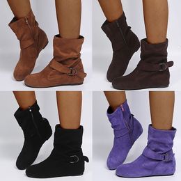 Boots Fashion Women's Boots Suede and Calf Fashion Boots Fall Low Heel Foot Cover British Wind Platform Boots Large Size Women's Shoes 230809