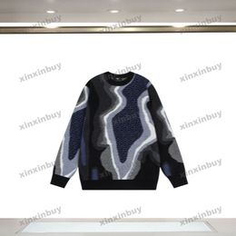 xinxinbuy Men women designer Sweatshirt Hoodie plaid letter jacquard fabric sweater Grey blue black white M-2XL