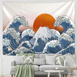 Tapestries Japan Kanagawa Waves Printed Hanging Tapestry Sun Wall Hanging Tapestries Boho Bedspread Yoga Mat Blanket R230810