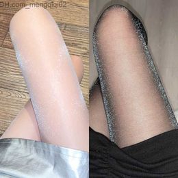 Socks Hosiery Sexy rocking women's stockings shiny sexy tight high elastic satin pantyhose thin leg anti jamming nightclub hose Z230810