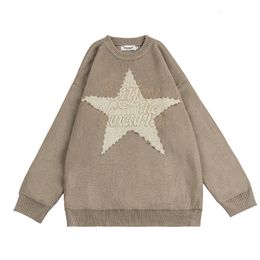 Men s Sweaters autumn and winter Americanstyle retro Y2K stars embroidered sweater men women couples loose versatile 230809