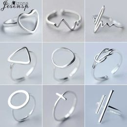 Jisensp Minimalist Jewelry Silver Color Geometric Rings for Women Adjustable Round Triangle Heartbeat Finger Ring bague femme L230620