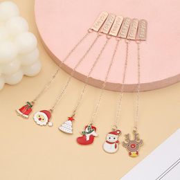 Pcs/lot Santa Claus Christmas Tree Elk Metal Pendant Bookmark Cute Book Marks For Paper Clip School Office Supplies