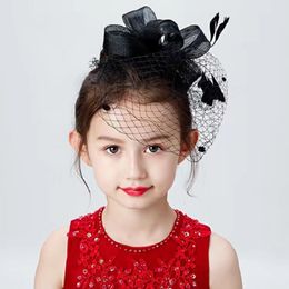 Hair Accessories Baby Girl Vintage Flower Mesh Feather Clip Child Fascinator Top Hat Clips Party Wedding Costume Cocktail Headwears 230810