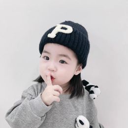 Berets Children's Hats Autumn Winter Korean Edition Baby Kids Caps Embroidery Big P Letter Cap For Boy Girl Warm Knitted Beanies Hat