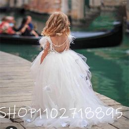 Girl Dresses Short Sleeve Christening Dress 2023 Fashon Flower For Wedding White High/ Low Floor Length