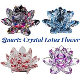 Decorative Objects Figurines 120mm Quartz Crystal Lotus Flower Crafts Glass Candlestick Fengshui Ornaments Home Wedding Party Decor Gifts Souvenir 230810