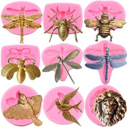 Baking Moulds 3D Dragonfly Lion Birds Silicone Mould Bumble Bee Spider Cupcake Topper Fondant Cake Decorating Tools Candy Clay Chocolate Mould 230809