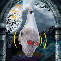 Other Event Party Supplies Halloween Decoration Hanging Skull Head Creepy Horror Outdoor Spider Cotton Glowing Heads Props Haunted House Decor For Party 230809