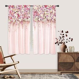 Curtain Pink Bridal Floral Curtains For Women Girls' Living Room Bedroom Window Flowers Rose Romantic Spring Blossom Nature Art Printed