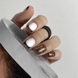 False Nails 24Pcs Leopard Print Press On Artificial Y2k Fake Square Short Nail Tips French Korean Ballet White Black