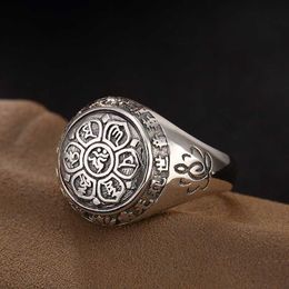 Band Rings Pure silver Six Words' Mantra Fashion Ring men women Real silver Buddhism Retro Rings for Couple 925 silver ring Jewellery gift