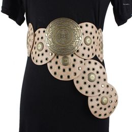 Belts Y2K Hollow Belt Retro Round Vintage Disc Wide Metal Buckle Cowboy Western Style Exaggerated For Women