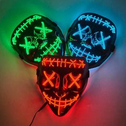 New Luminous Neon EL Wire Party Mask Halloween Flashing Purge Horror Mask Glowing Scary Masquerade HKD230810
