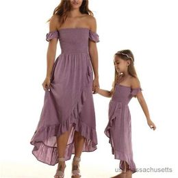 Family Matching Outfits Summer Mother and Daughter Dresses Family Matching Outfits Off-shoulder Dress with Ruffled Hem Tube Top Style Clothing R230810