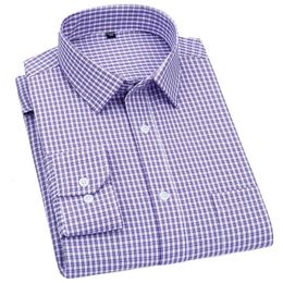 Men's Dress Shirts Mens Long Sleeved Shirt Business Casual Classic Plaid Striped Checked Blue Purple Male Social Dress Shirts for Man Button Shirt 230809