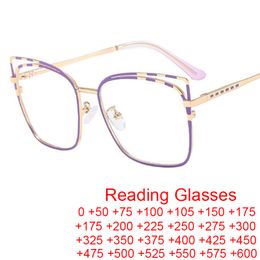 Reading Glasses Fashion Double Rim Square Reading Glasses Women Metal Frame Vintage Oversized Eyeglasses Female Sexy Blue Light Glasses 230809