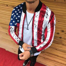 Men's Jackets Men Vintage Us Printed Jackets Coat Spring Autumn Long Sleeve Zipper Bomber Jackets Outwear Casual Pocket Slim Streetwear Coat 230809