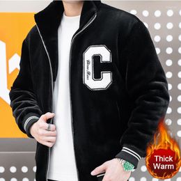 Men's Jackets Personalized Color Contrast Letter Jacket Loose Stand Collar Coat Warm Men Winterjas Fur Black Ourrure Homme Heren