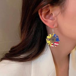 Hoop Earrings Sunflower Wood European And American Pendant Leopard Pattern Flag Ear Rings Pack For Women