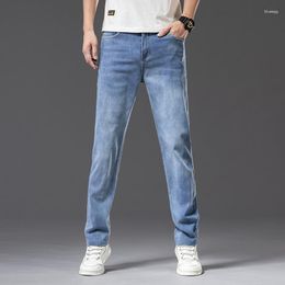 Men's Jeans Plus Size 40 42 44 Summer Men Loose Light Blue Thin Business Fashion Denim Stretch Straight Trousers Male Brand Pants