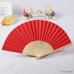 Chinese Style Products Solid Colour Folding Dance Paper Wood Decorative Fans Wedding Party Lace Silk Folding Hand Held Fan Programme Show Props Decor R230810