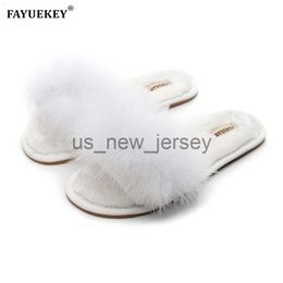 Slippers FAYUEKEY Spring Summer Winter Home Cotton Fluffy Plush Fur Slippers Women Wedding Floor Bedroom Flat Shoes J230810