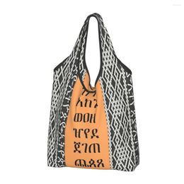 Shopping Bags Reusable Amharic Alphabet Ethiopian Habesha Art Bag Women Tote Portable Groceries Shopper