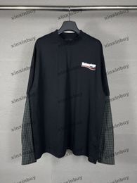 xinxinbuy Men designer Tee t shirt 23ss Paris Panelled Wave Letter Embroidery short sleeve cotton women black XS-3XL