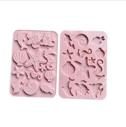 Baking Moulds Fish Dolphin Cake Mold Seahorse Shell Mould Starfish Sea Turtle Border Fondant for Kitchen Decoration Molds R045 230809